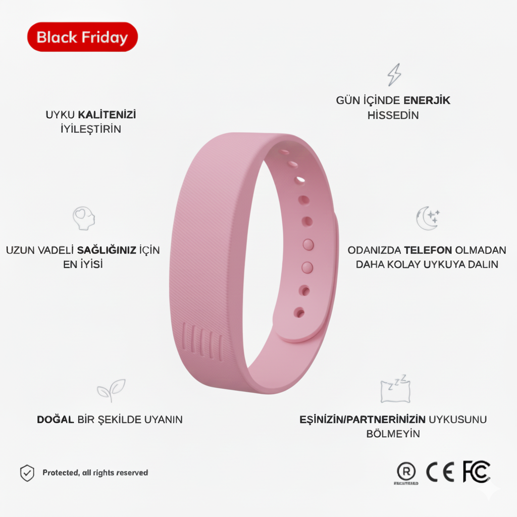 Titreşimli Akıllı Alarm Bileklik (E-Kitap ve Uyku Bandı Hediye)